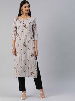 Vinya - Grey Floral Straight Kurta