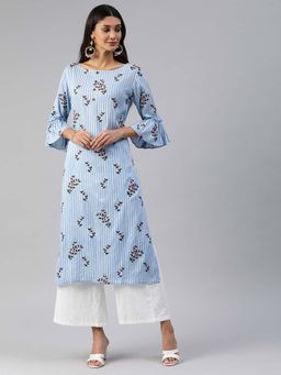 Vinya - Blue Printed Straight Kurta