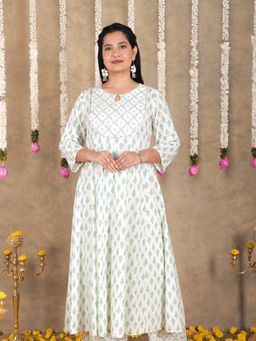 ARAMYA - White Soft Cotton Ikat Anarkali Kurta
