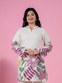 ARAMYA - Cream Soft Cotton Placement Print Kurta