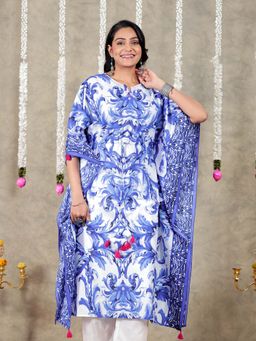 ARAMYA - Blue Soft Cotton Abstract Kaftan Kurta