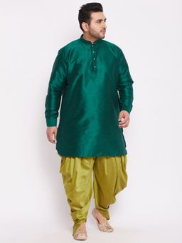 Vastramay - Men Green Silk Blend Kurta and Dhoti