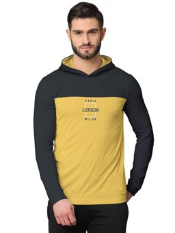 BULLMER - Colorblock Full Sleeve Hooded Sweatshirts For Men Grey And Yellow