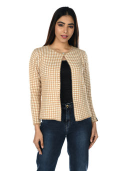 Creative Line - Nude Wool Checks Round Neck Cardigans