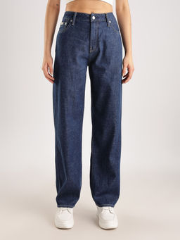 Calvin Klein - Blue Cotton Straight-Fit High Rise Jeans