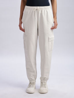 Calvin Klein - Off White Regular-Fit Solid Mid Rise Joggers