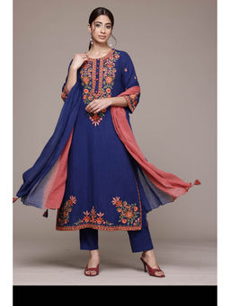 Aarke Ritu Kumar - Women Blue Floral Kurta with Pant and Dupatta (Set of 3)