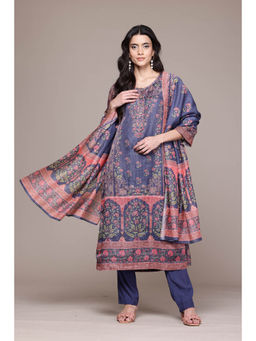 Aarke Ritu Kumar - Women Navy Blue Floral Kurta with Pant and Dupatta (Set of 3)