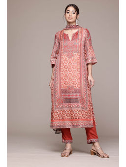 Aarke Ritu Kumar - Women Rust Printed Kurta with Pant and Dupatta (Set of 3)