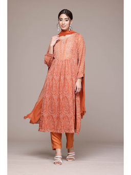 Aarke Ritu Kumar - Women Rust Printed Kurta with Pant and Dupatta (Set of 3)