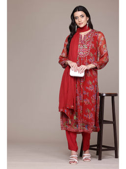 Aarke Ritu Kumar - Women Red Floral Kurta with Pant and Dupatta (Set of 3)