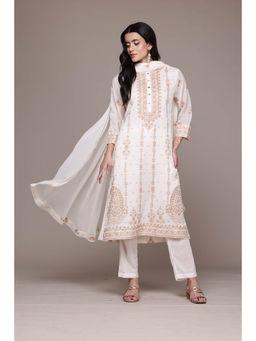 Aarke Ritu Kumar - Women White Floral Kurta with Pant and Dupatta (Set of 3)