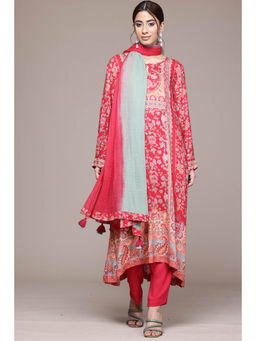 Aarke Ritu Kumar - Women Red Floral Kurta with Pant and Dupatta (Set of 3)