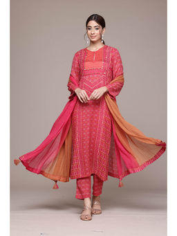 Aarke Ritu Kumar - Women Pink Printed Kurta with Pant and Dupatta (Set of 3)