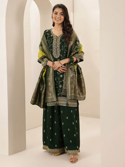 Libas - Women Green Embroidered Kurta with Palazzo and Dupatta (Set of 3)
