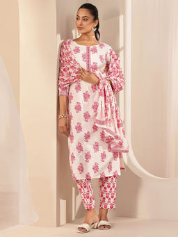 Libas - Women Pink Floral Kurta with Pant and Dupatta (Set of 3)
