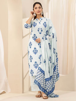 Libas - Women Blue Floral Kurta with Pant and Dupatta (Set of 3)