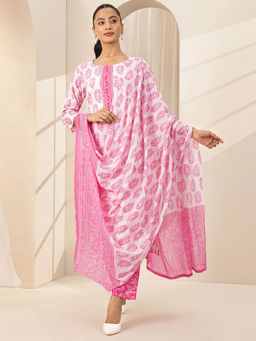 Libas - Women Pink Printed Kurta with Pant and Dupatta (Set of 3)