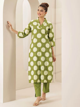 Libas - Women Green Polka Dots Kurta with Pant (Set of 2)