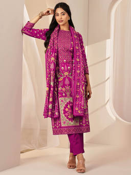 Libas - Women Pink Floral Kurta with Pant and Dupatta (Set of 3)