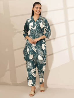 Libas - Women Teal Printed Co-Ord (Set of 2)