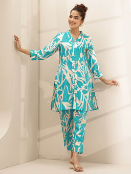 Libas - Women Turquoise Printed Co-Ord (Set of 2)