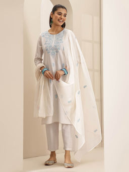 Libas - Women Blue Embroidered Kurta with Pant and Dupatta (Set of 3)