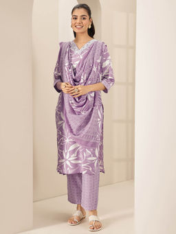 Libas - Women Lavender Printed Kurta with Pant and Dupatta (Set of 3)