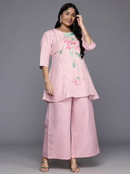 A plus by Ahalyaa - Women Pink Floral Tunic with Pant (Set of 2)
