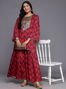 A plus by Ahalyaa - Women Purple Embroidered Kurta with Sharara (Set of 2)