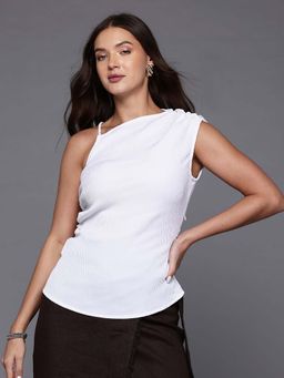Freehand - Women Fitted Textured Asymmetric Neck One Shoulder Top