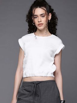 Freehand - Women Regular Fit Solid Round Neck Knotted Crop Top