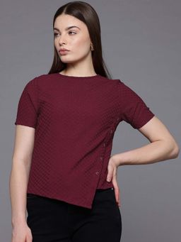 Freehand - Women Regular Fit Textured Crew Neck Regular Top