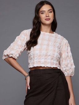 Freehand - Women Fitted Textured Round Neck Regular Crop Top