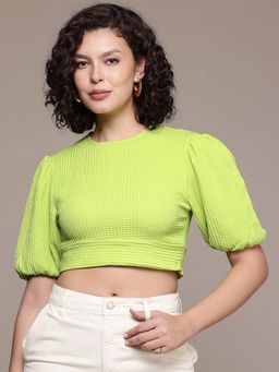 Freehand - Women Regular Fit Textured Round Neck Regular Crop Top