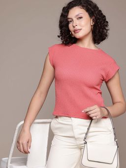 Freehand - Women Boxy Fit Textured Round Neck Regular Top