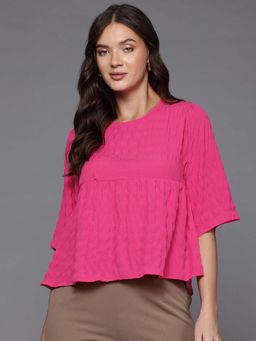 Freehand - Women Loose Fit Textured Round Neck Regular Top