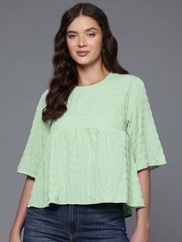 Freehand - Women Loose Fit Textured Round Neck Regular Top