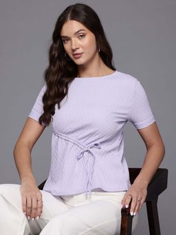 Freehand - Women Relaxed Fit Textured Boat Neck Ruched Top