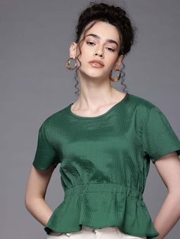 Freehand - Women Fit and Flared Textured Round Neck Peplum Top