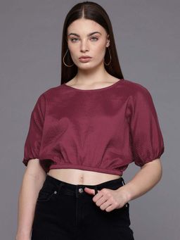 Freehand - Women Loose Fit Textured Round Neck Crop Top