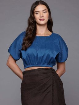 Freehand - Women Loose Fit Textured Round Neck Crop Top