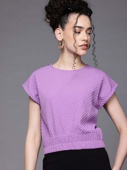 Freehand - Women Regular Fit Textured Round Neck Gathered Waist Top