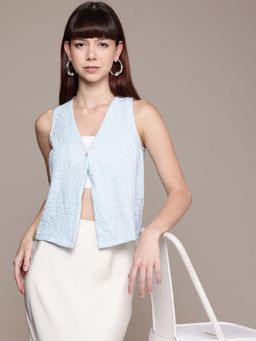 Freehand - Women Fitted Textured Wrap Neck Wrap Top