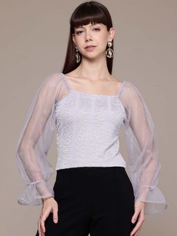 Freehand - Women Regular Fit Textured Square Neck Balloon Top