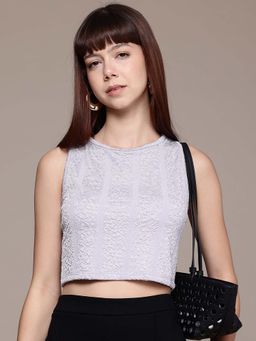 Freehand - Women Fitted Textured Round Neck Crop Top