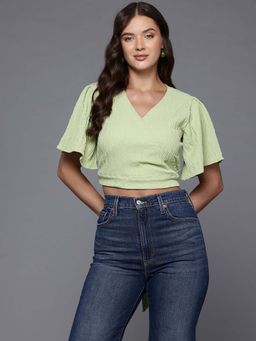 Freehand - Women Regular Fit Textured Wrap Neck Wrap Crop Top