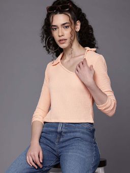 Freehand - Women Fitted Textured Asymmetric Neck Top