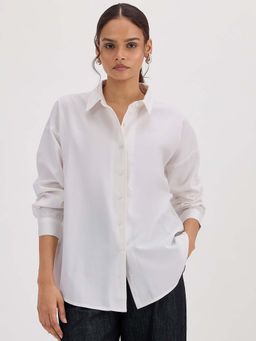 Femmella - White Cotton Back Button Detailing Shirt