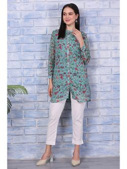 W - For Woman Green Floral Printed Kota Tunic